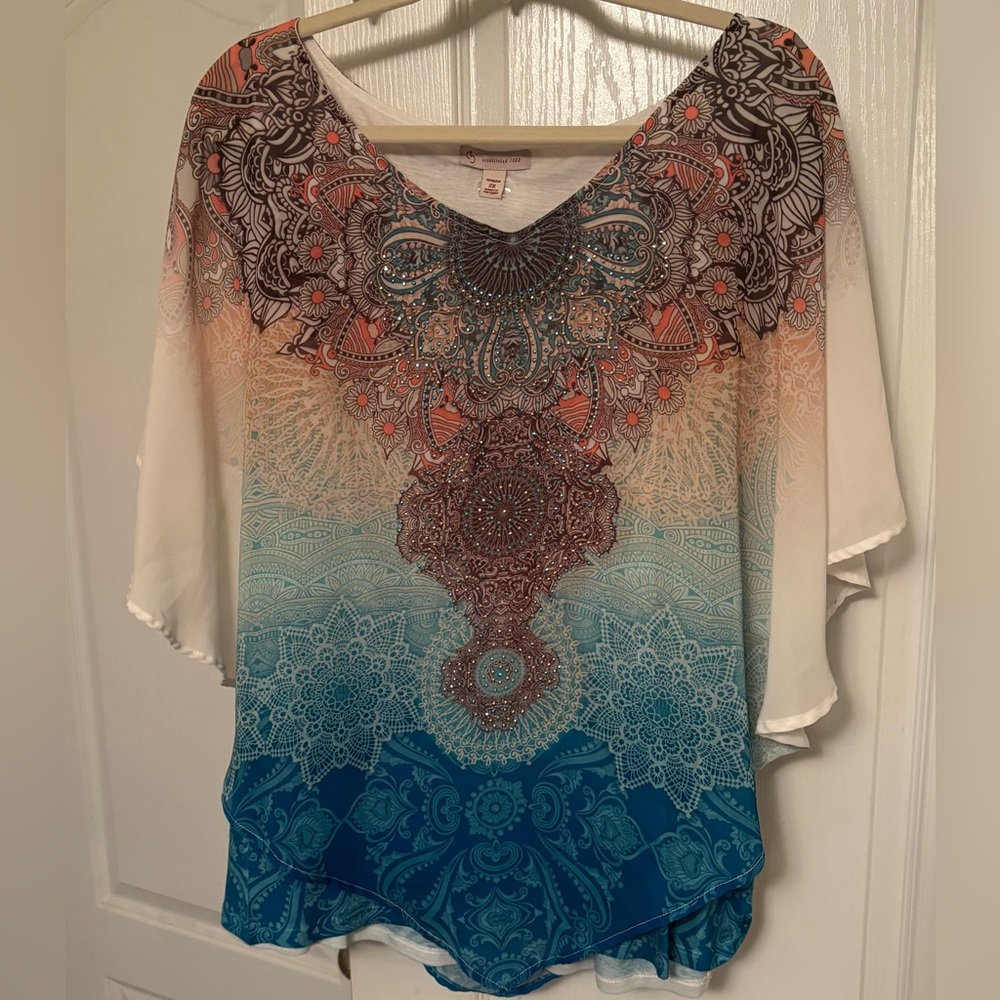 Dress Barn Women's Multicolor Bohemian sheer top over tank Top